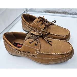 Tan's TANSMITH Mens Leather Boat Shoes Brown Moccasin Style Lace Up Size 11 NEW